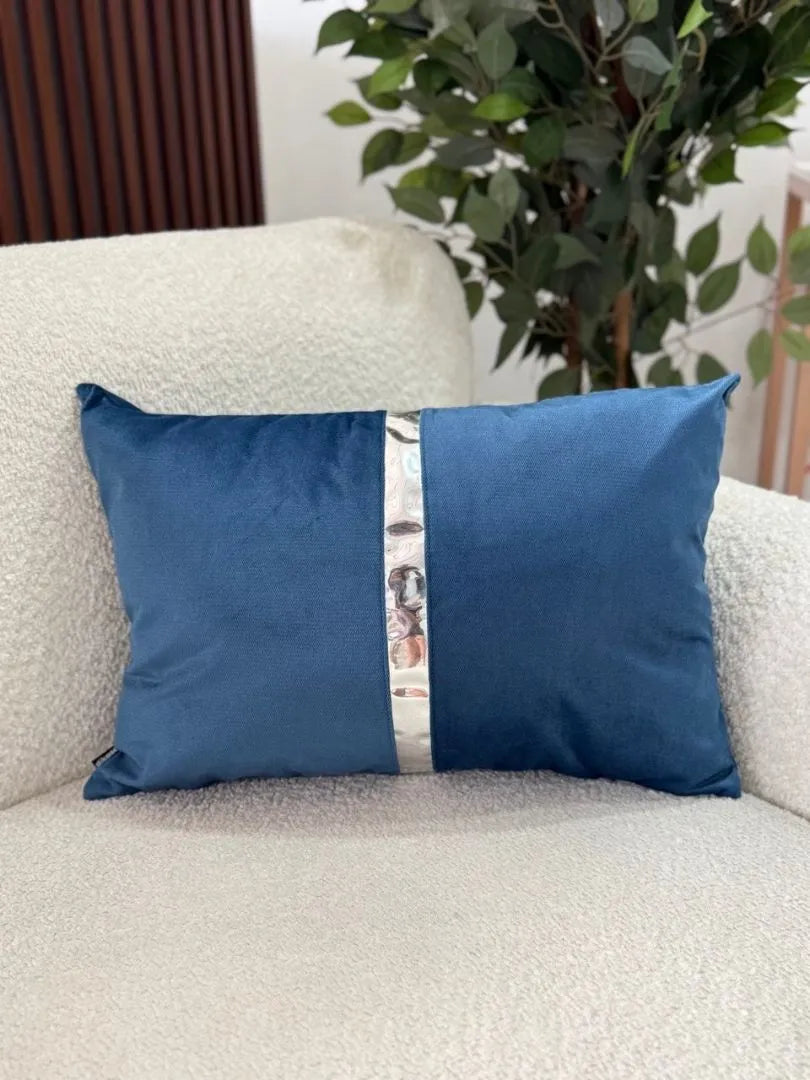 Fundas Para Cojines Rectangular Azul Espejo Plata 30x50cm