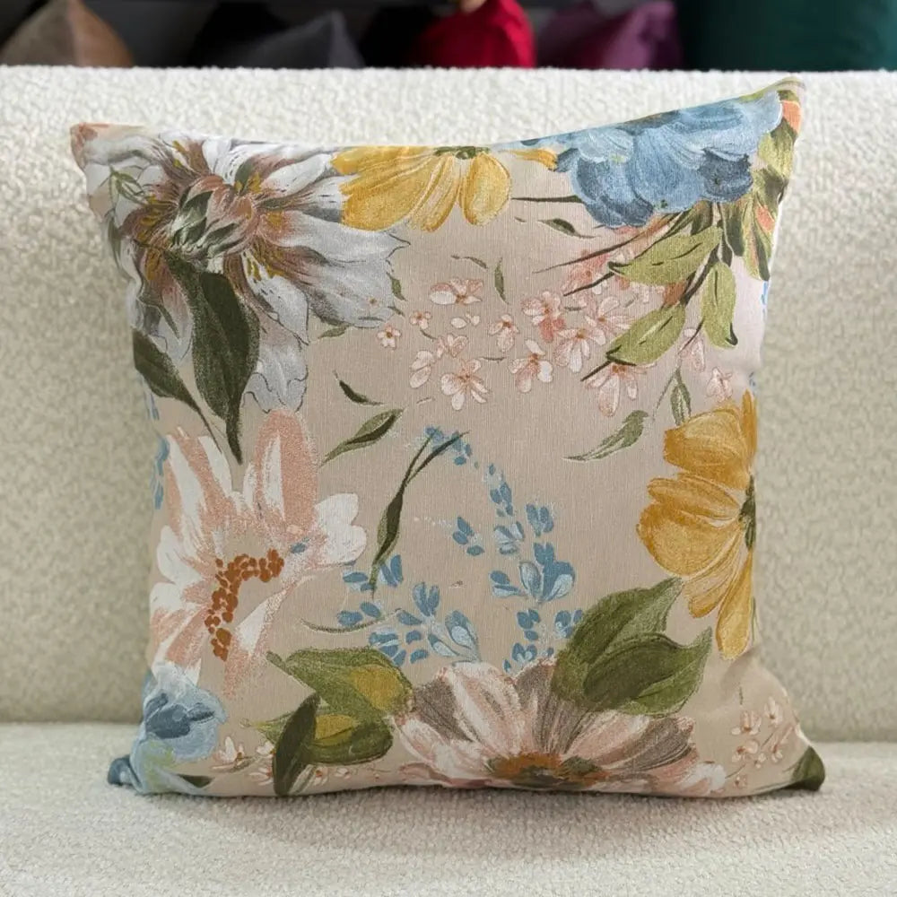 Fundas Para Cojines Decorativos Estampado Hojas Flores Beige 45x45cm