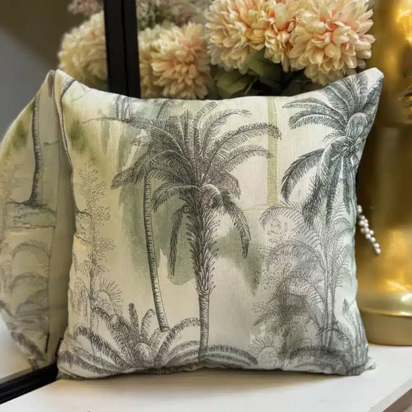Fundas Para Cojines Estampado Jacquard Palmas Verde Gris 45x45cm