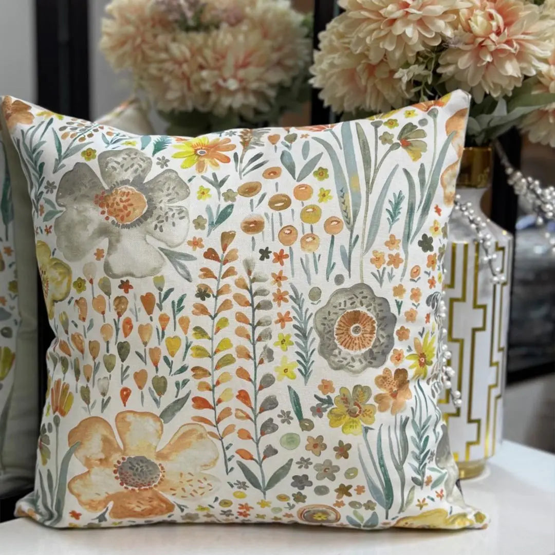 Fundas Para Cojines Decorativos Jacquard Lujo Flores Mostaza 45x45cm