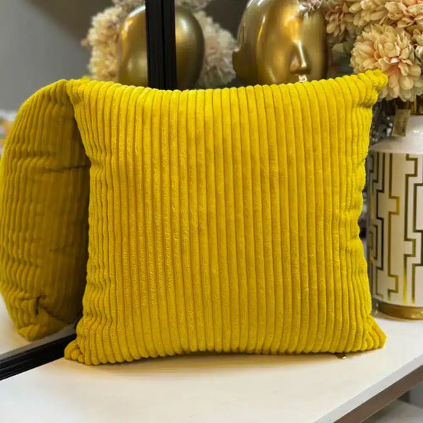 Fundas Para Cojines de Lujo Peluche Canales Mostaza 45x45cm