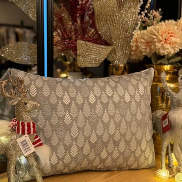 Funda para Cojín Decorativo Navideño de Lujo Hojas Plata 30x50cm