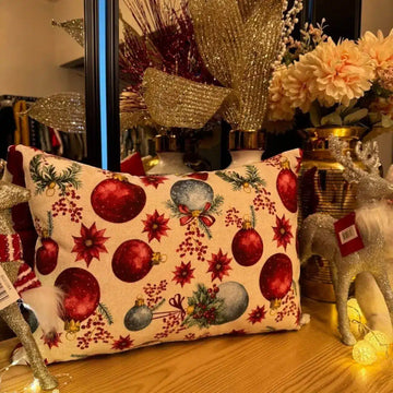 Fundas para Cojín Decorativo Navideño de Lujo Bolas Navidad Roja 30x50cm