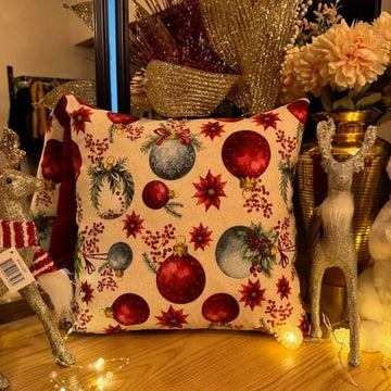 Fundas para Cojín Decorativo Navideño de Lujo Bolas Navidad Roja 45x45cm