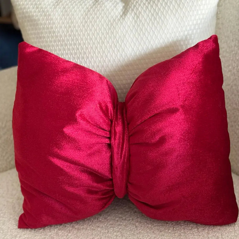 Cojin Velvet Satin Moño Rojo