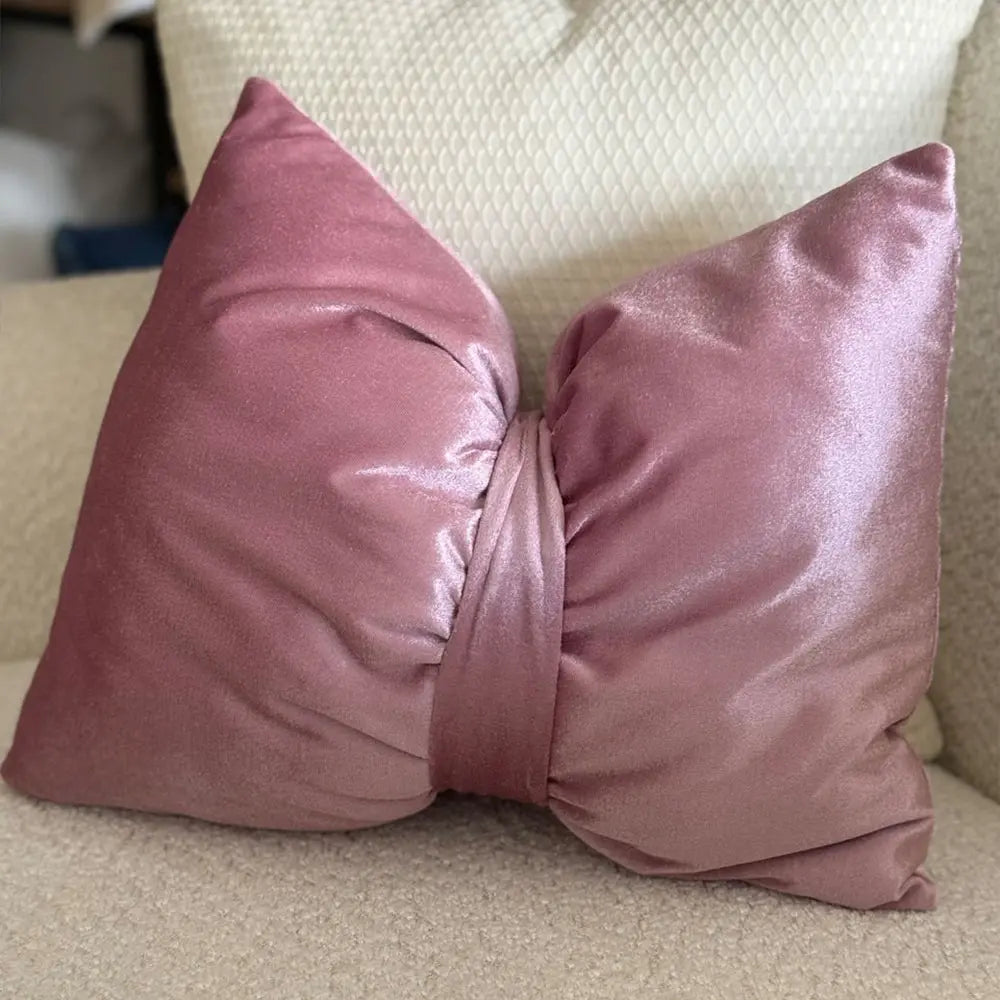 Cojin Velvet Satin Moño Rosado