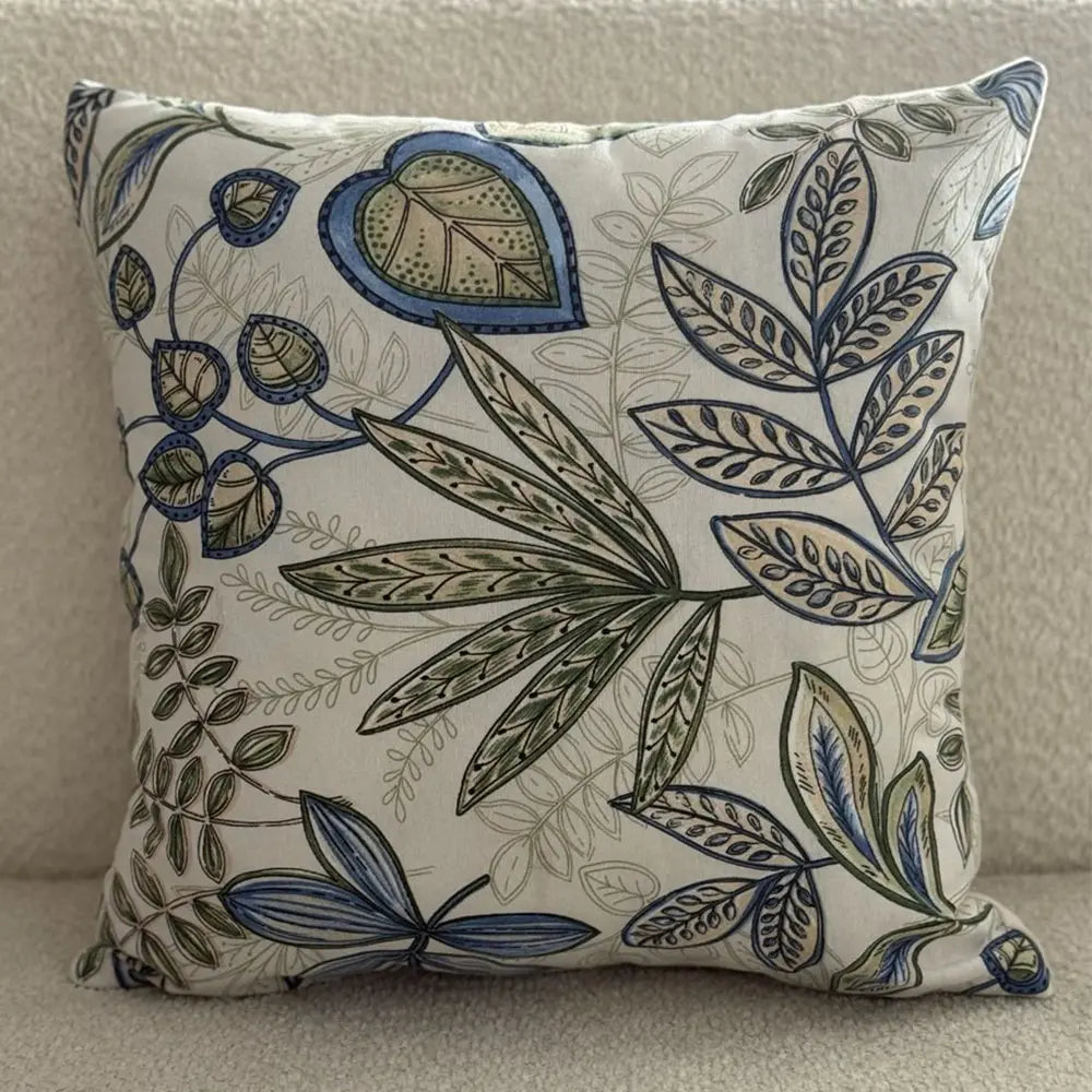 Fundas Para Cojines Jacquard Hojas Doradas Azul 45x45cm